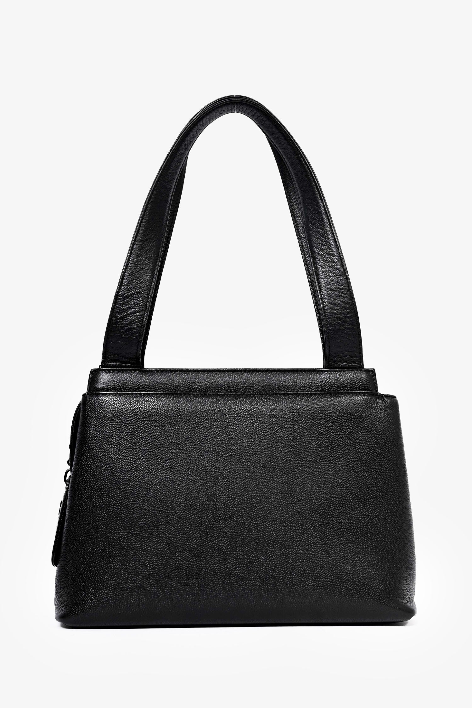 Pre-Loved Chanel™ 1997-99 Black Caviar Leather Shoulder Bag with Matte Black CC