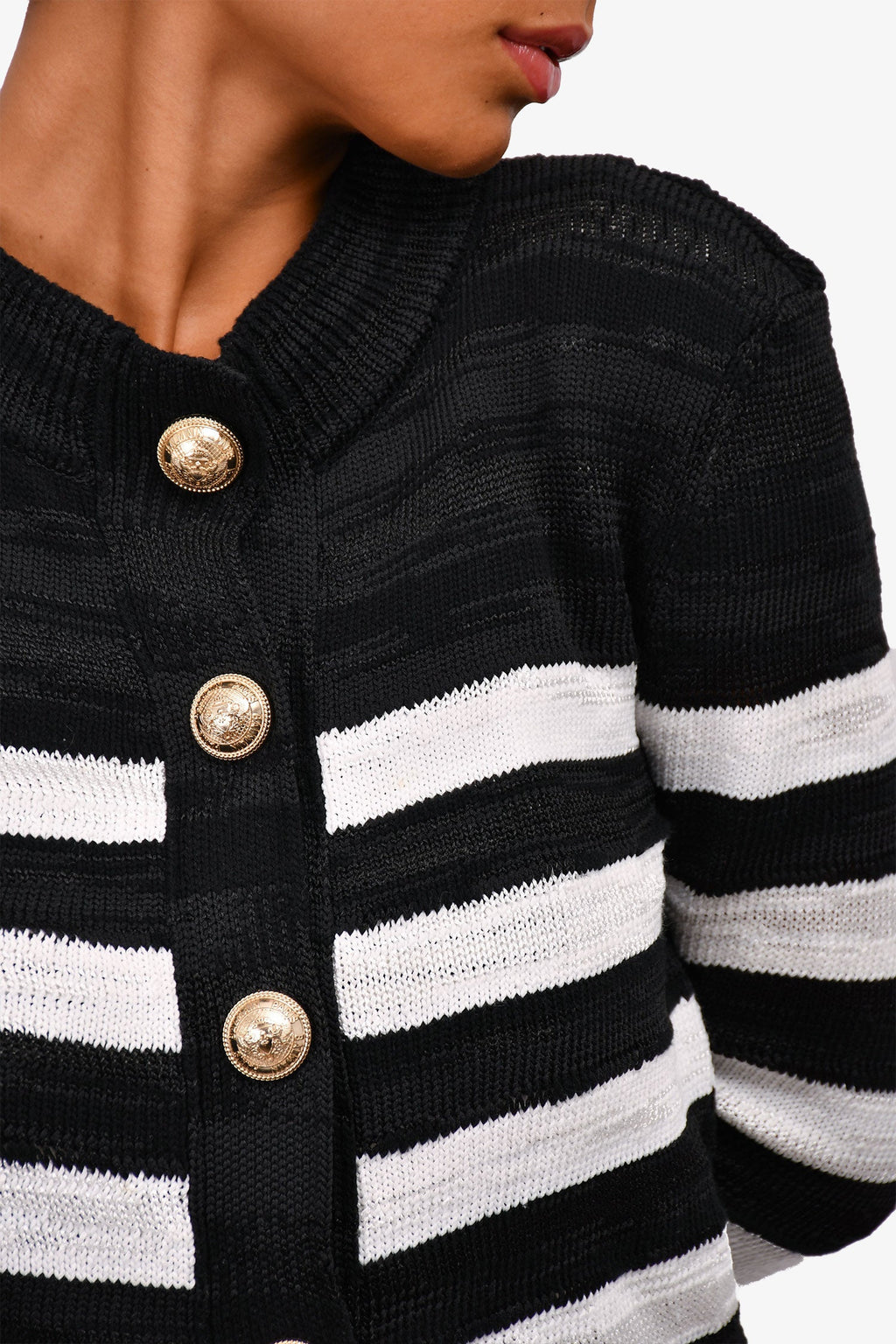 Balmain Black/White Striped Cotton Blend igan Size 38