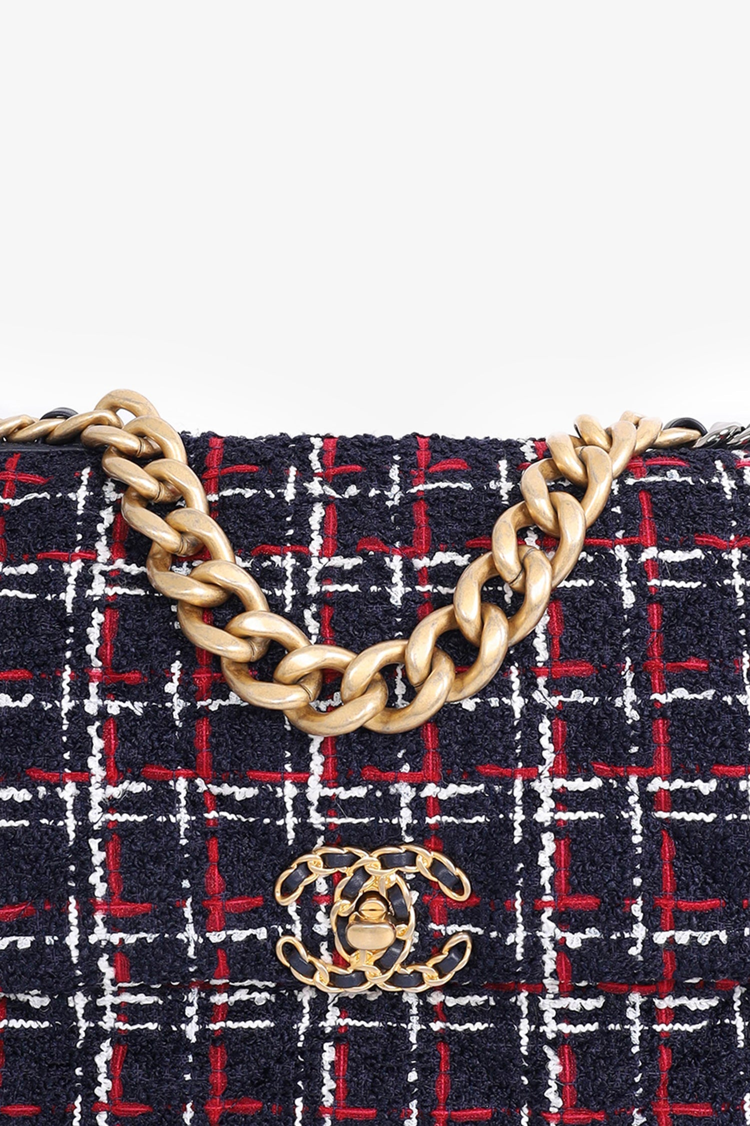 Pre-Loved Chanel™ 2019 Navy/Red Tweed Chanel 19 Crossbody Bag