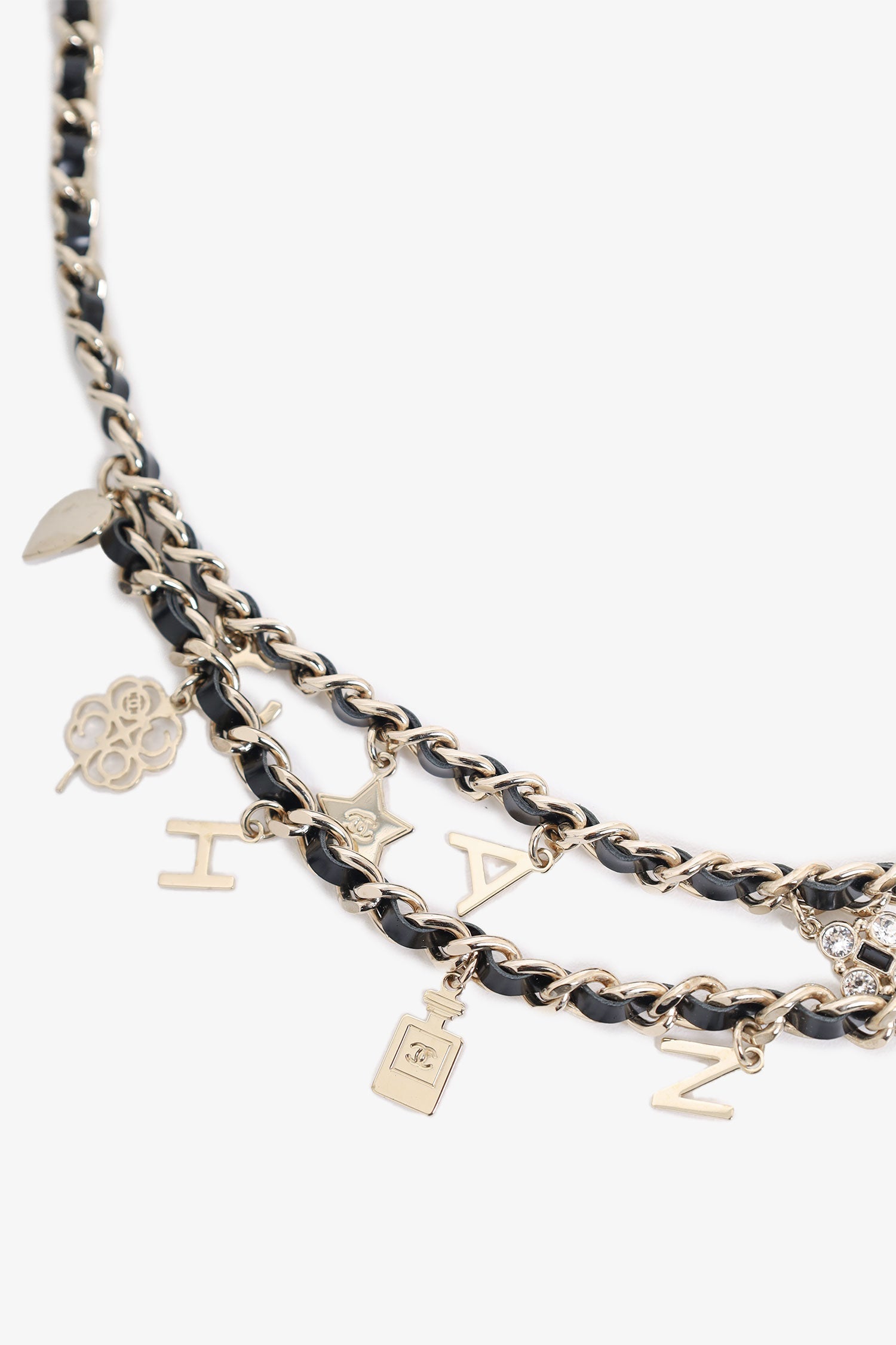 Pre-Loved Chanel™ 2017 Gold Tone Woven Leather 'Chanel' Charm Belt