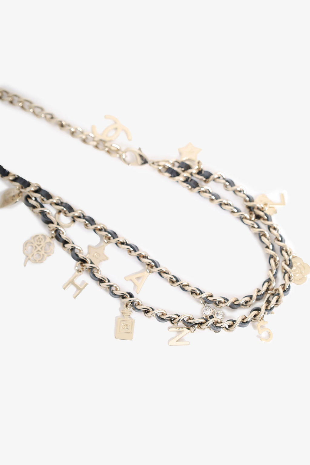Pre-Loved Chanel™ 2017 Gold Tone Woven Leather 'Chanel' Charm Belt