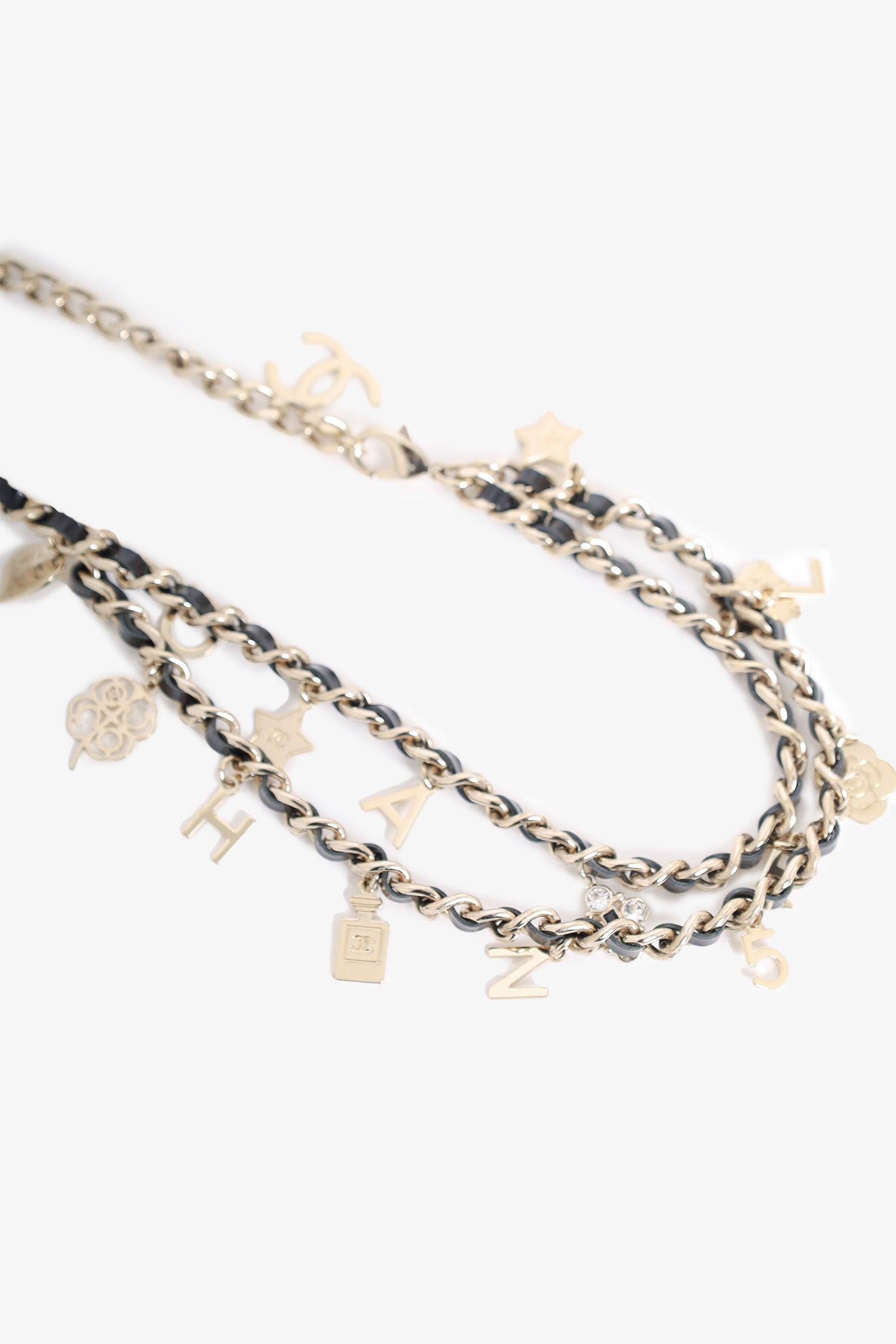 Pre-Loved Chanel™ 2017 Gold Tone Woven Leather 'Chanel' Charm Belt