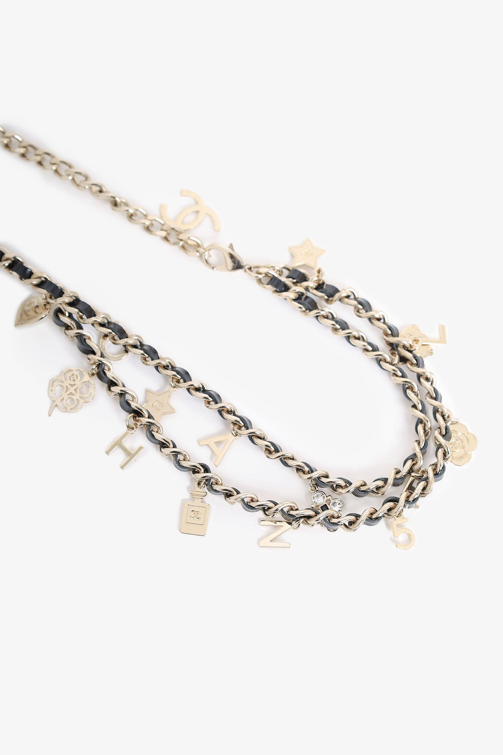 Pre-Loved Chanel™ 2017 Gold Tone Woven Leather 'Chanel' Charm Belt