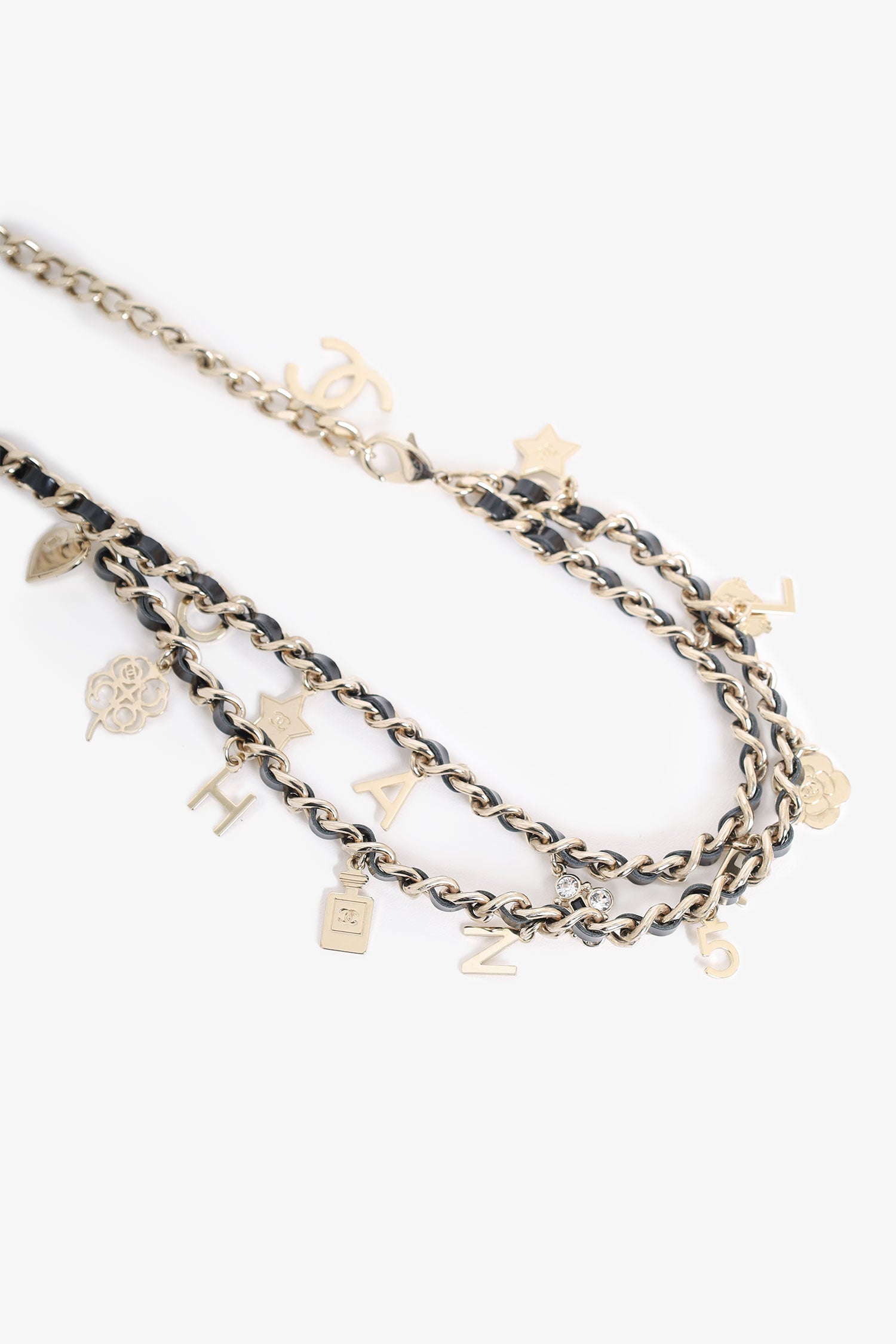 Pre-Loved Chanel™ 2017 Gold Tone Woven Leather 'Chanel' Charm Belt