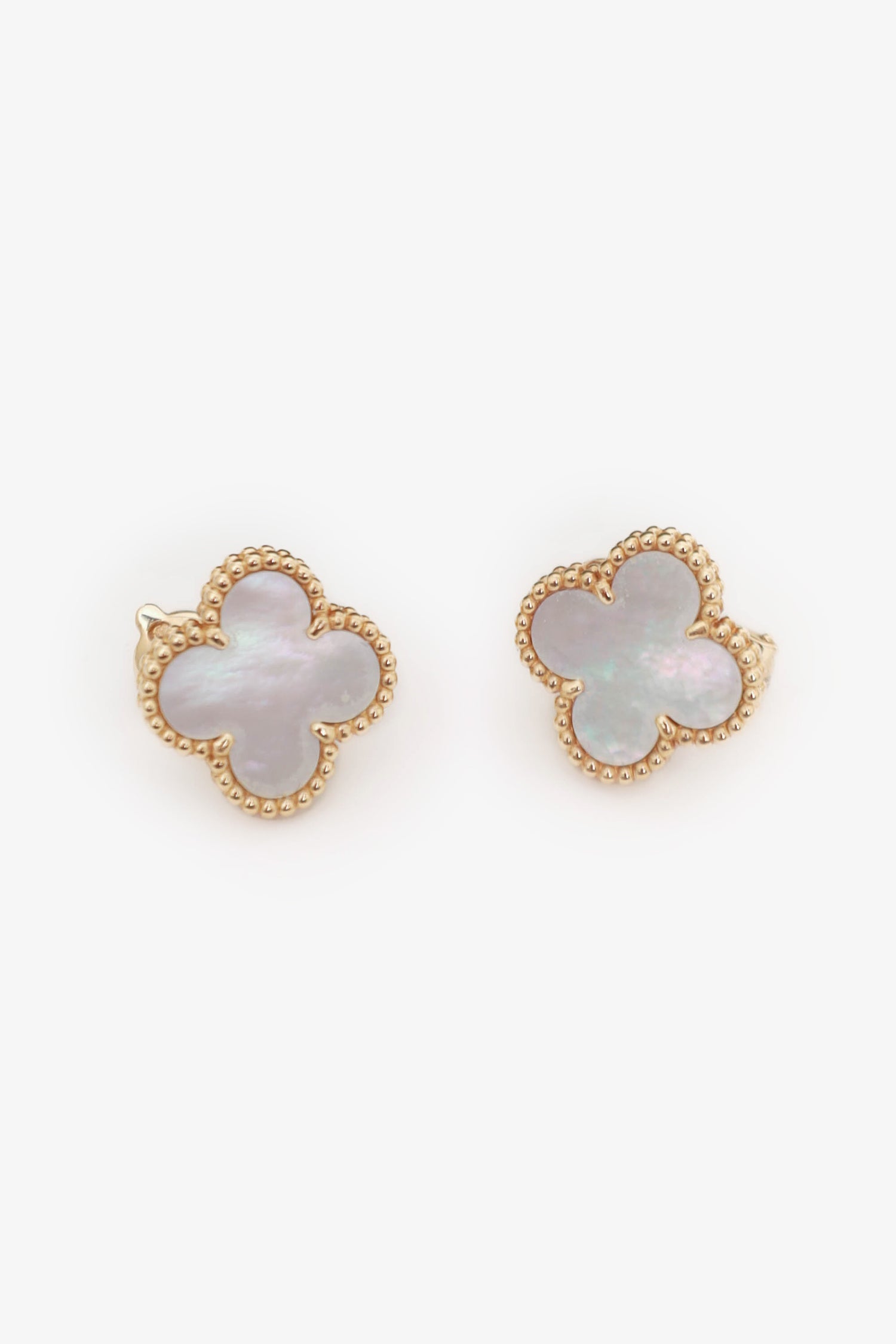 Van Cleef & Arpels 18 K Gold/Mother Of Vintage Alhambra Earrings