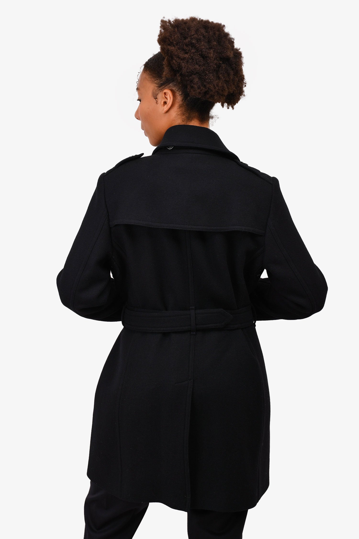 Burberry Brit Black Wool Buttoned Belted Midi Coat Size 14