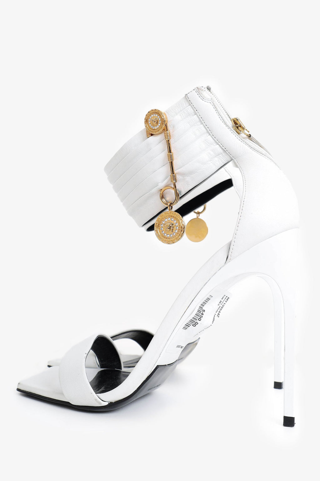 Versace White Leather Safety Pin Heels Size 39.5