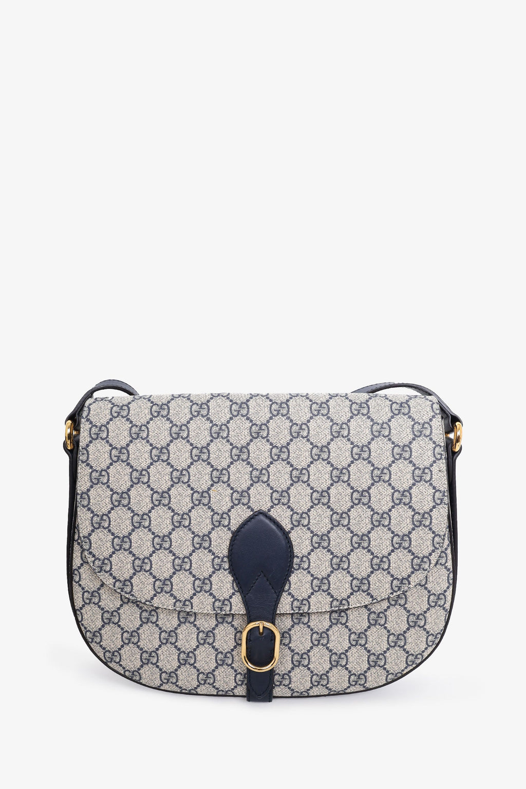 Gucci Black/Beige GG Canvas Large Flap Saddle Bag