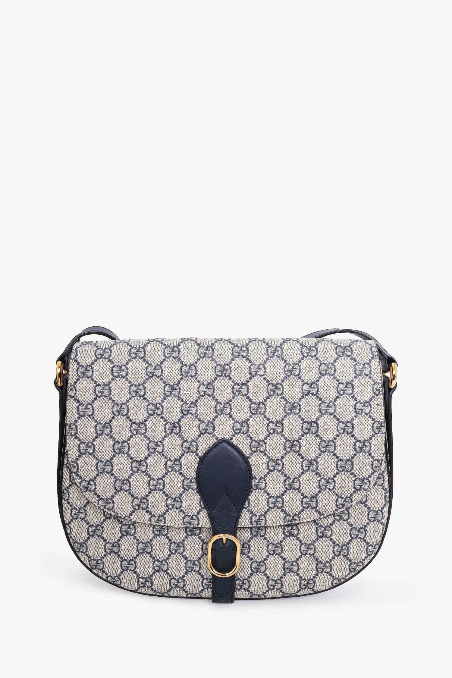Gucci Black/Beige GG Canvas Large Flap Saddle Bag