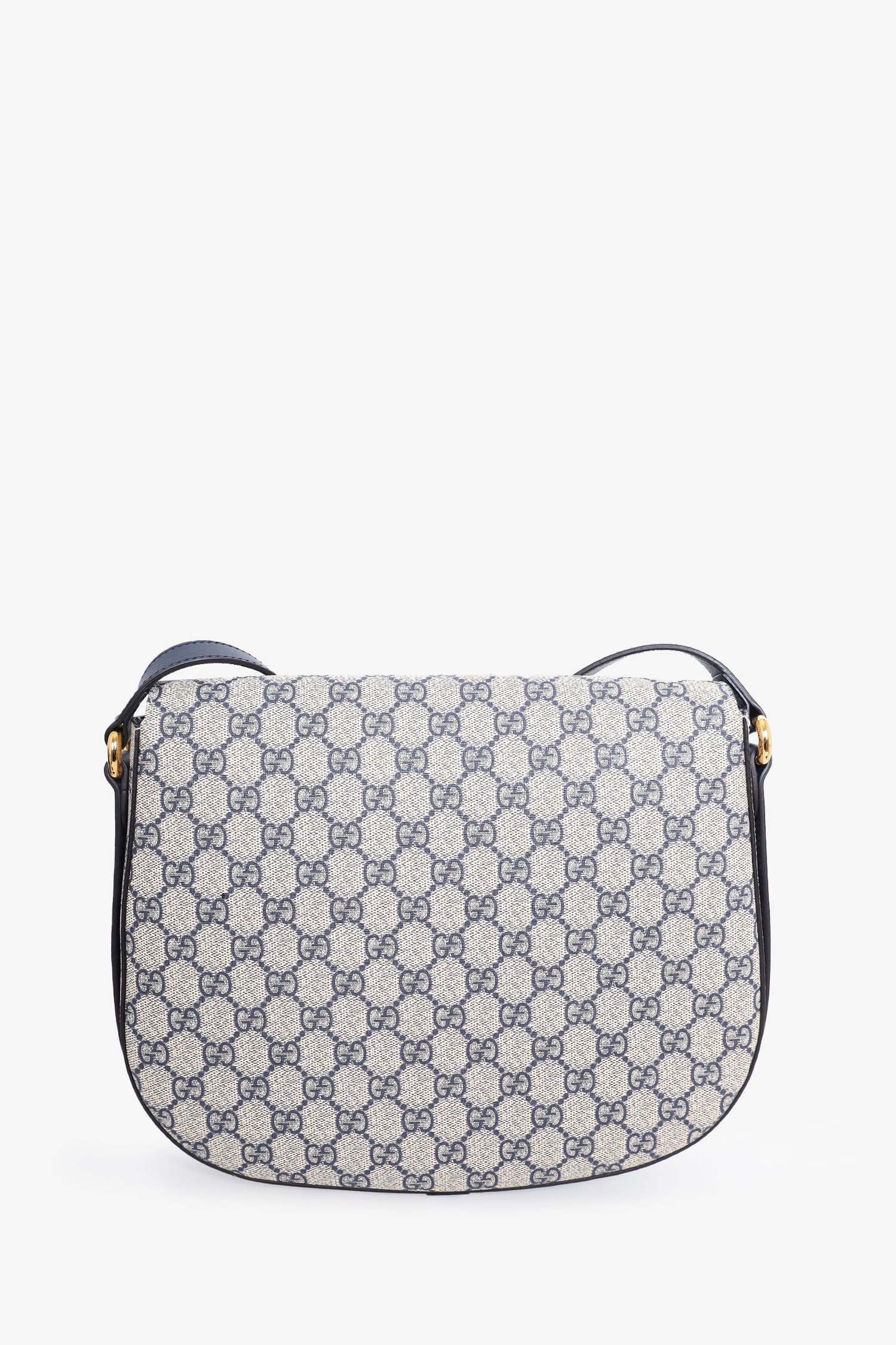 Gucci Black/Beige GG Canvas Large Flap Saddle Bag