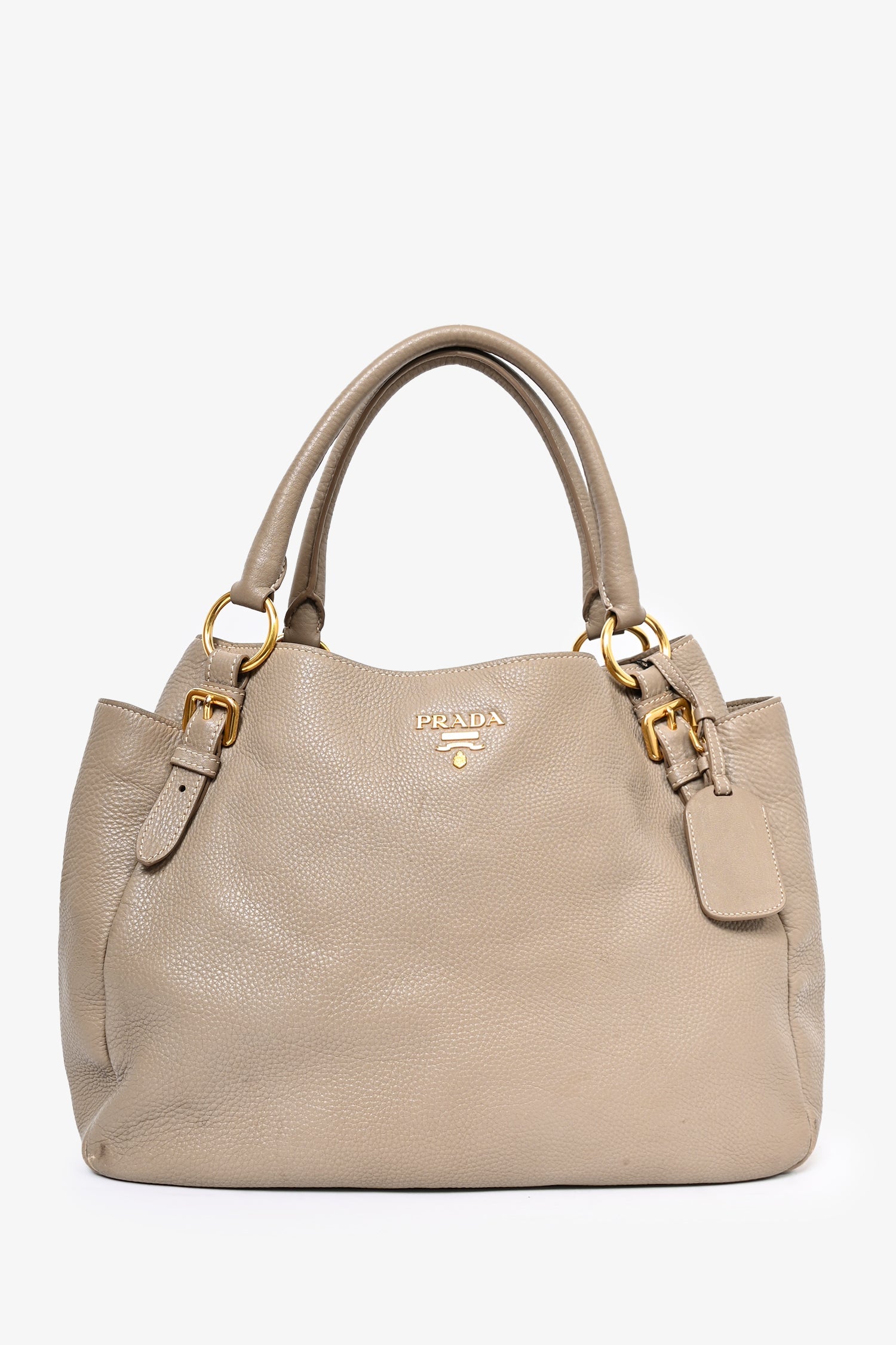 Prada Brown Leather Logo GHW Shoulder Bag