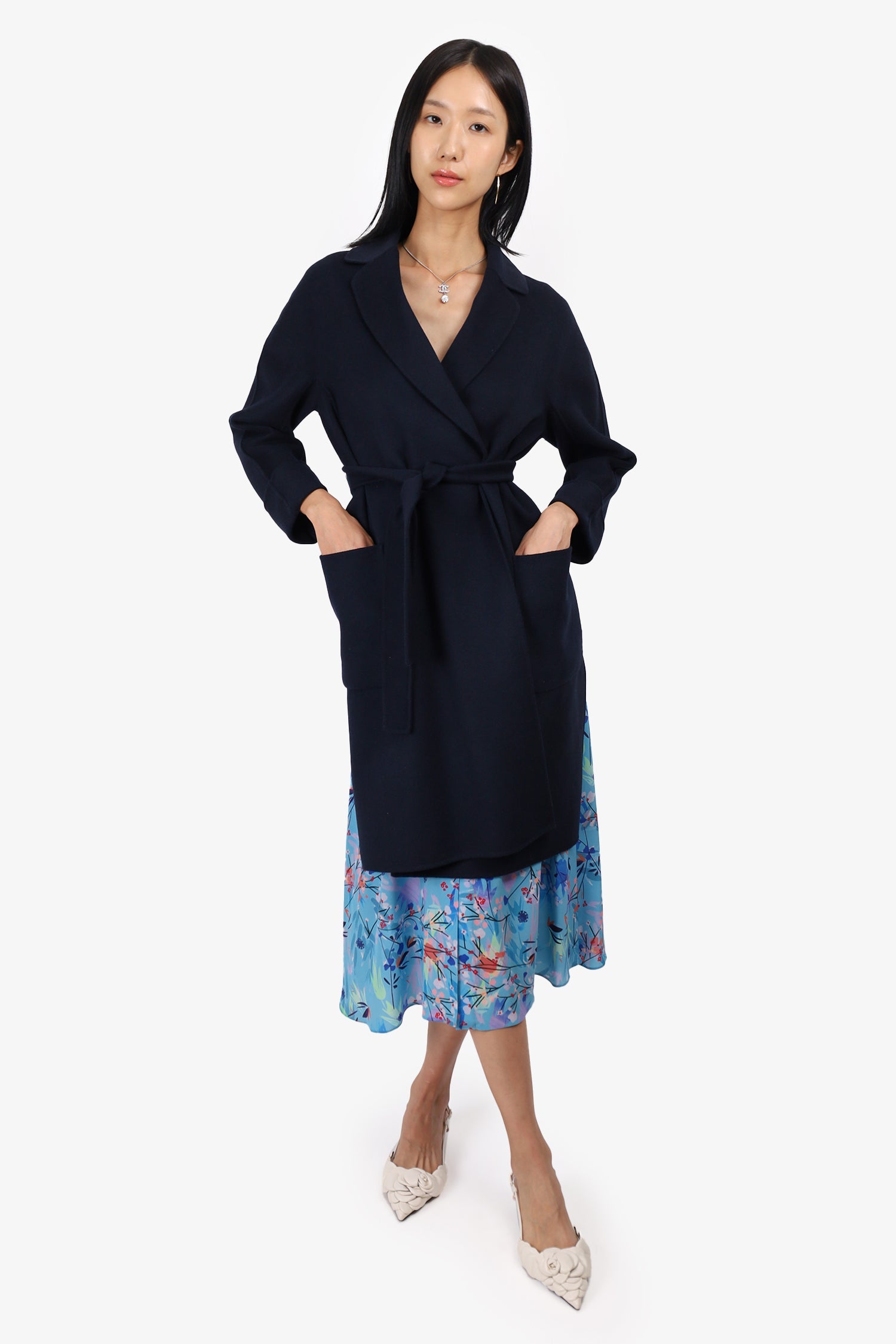 S'MaxMara Navy Wool/Angora Belted Coat Size 4