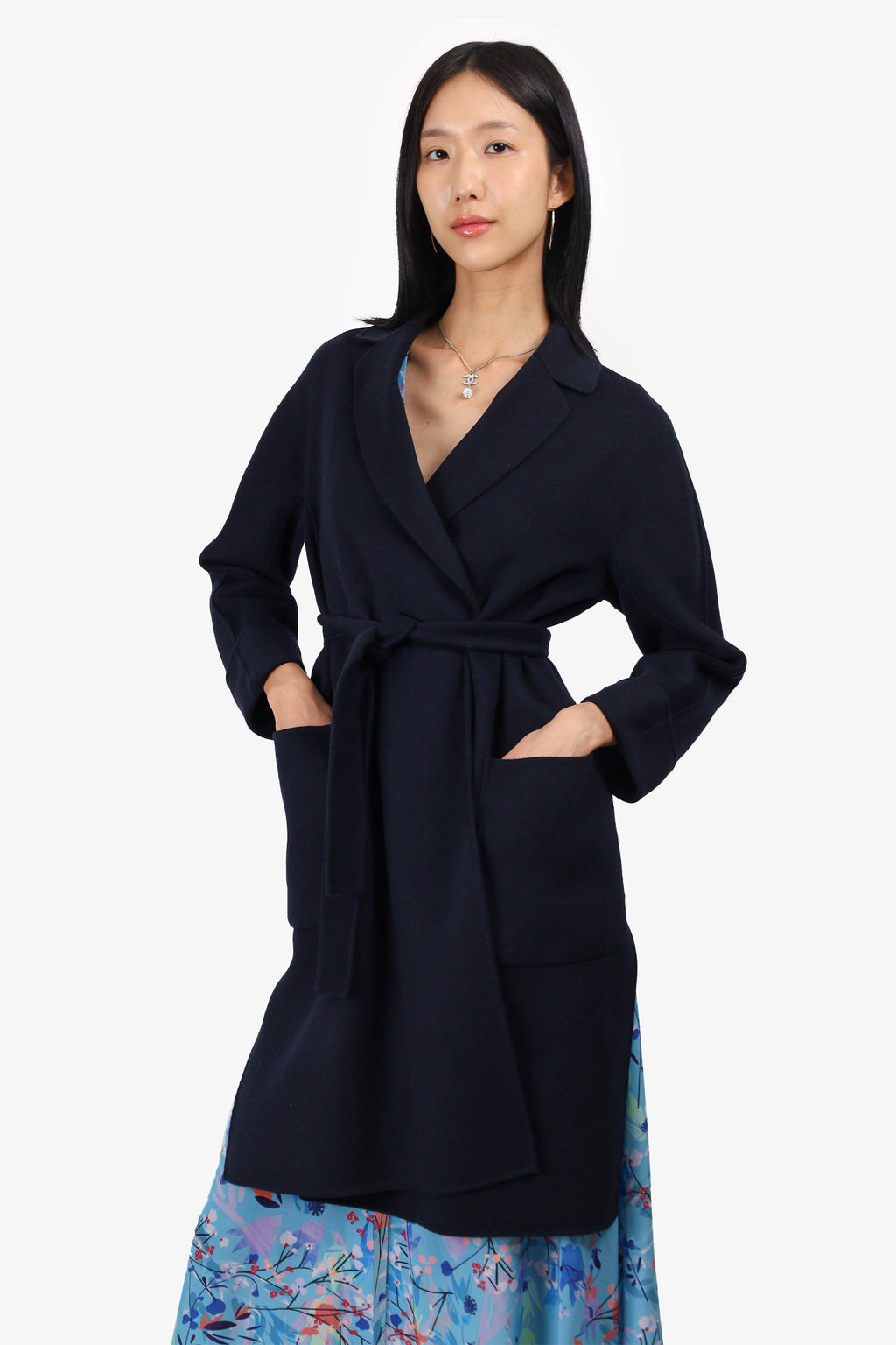 S'MaxMara Navy Wool/Angora Belted Coat Size 4