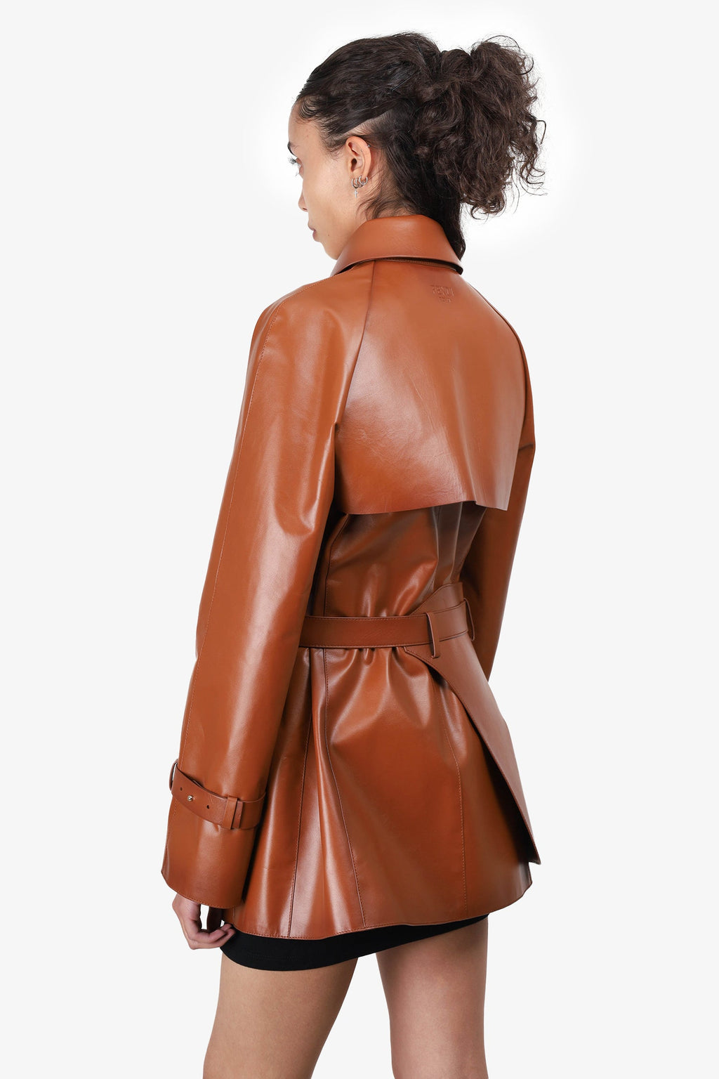 Fendi Brown Leather Belted Trench Jacket Size 40