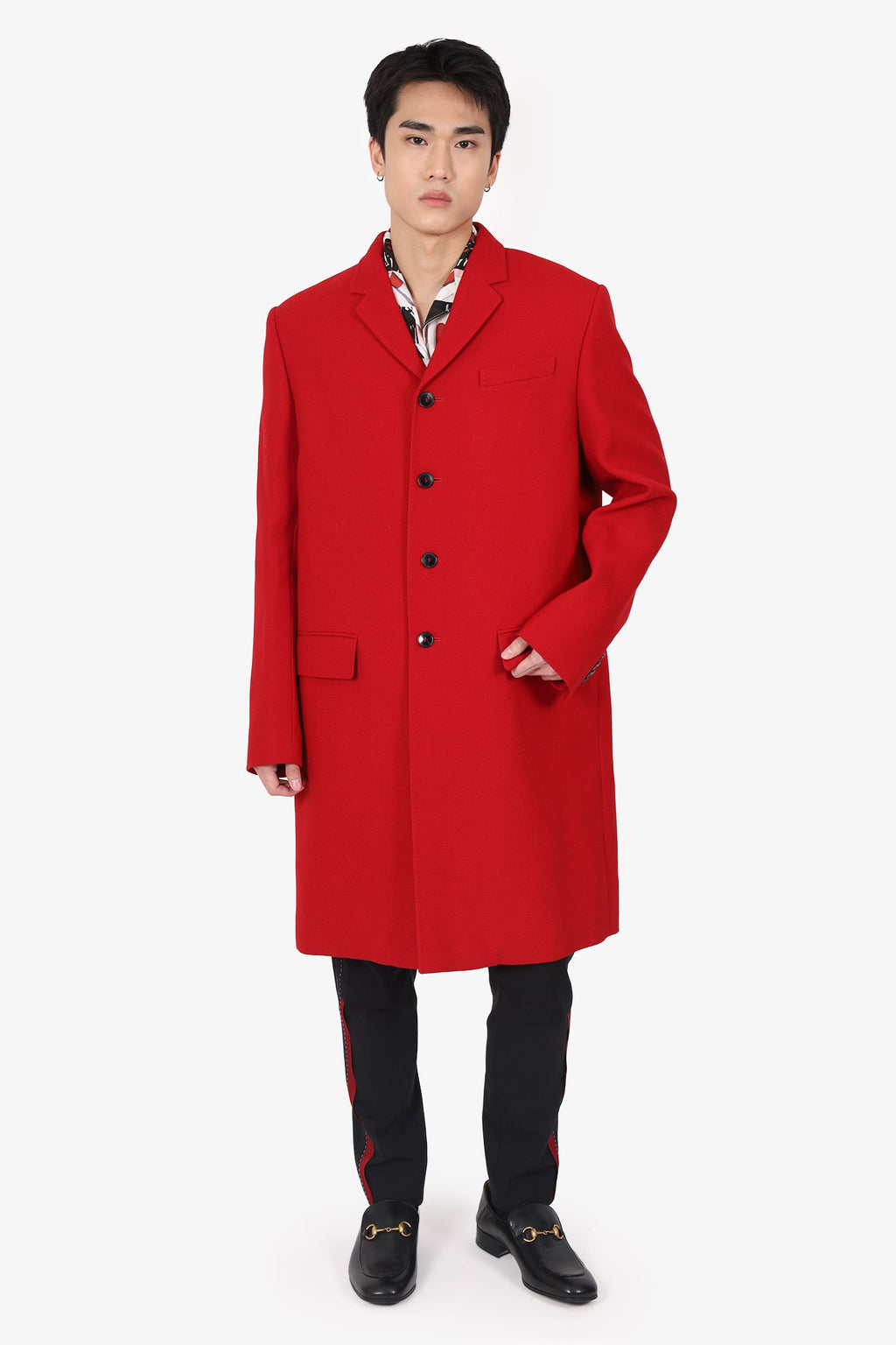 Valentino Red Virgin Wool Single Breasted Coat Size 54 Mens