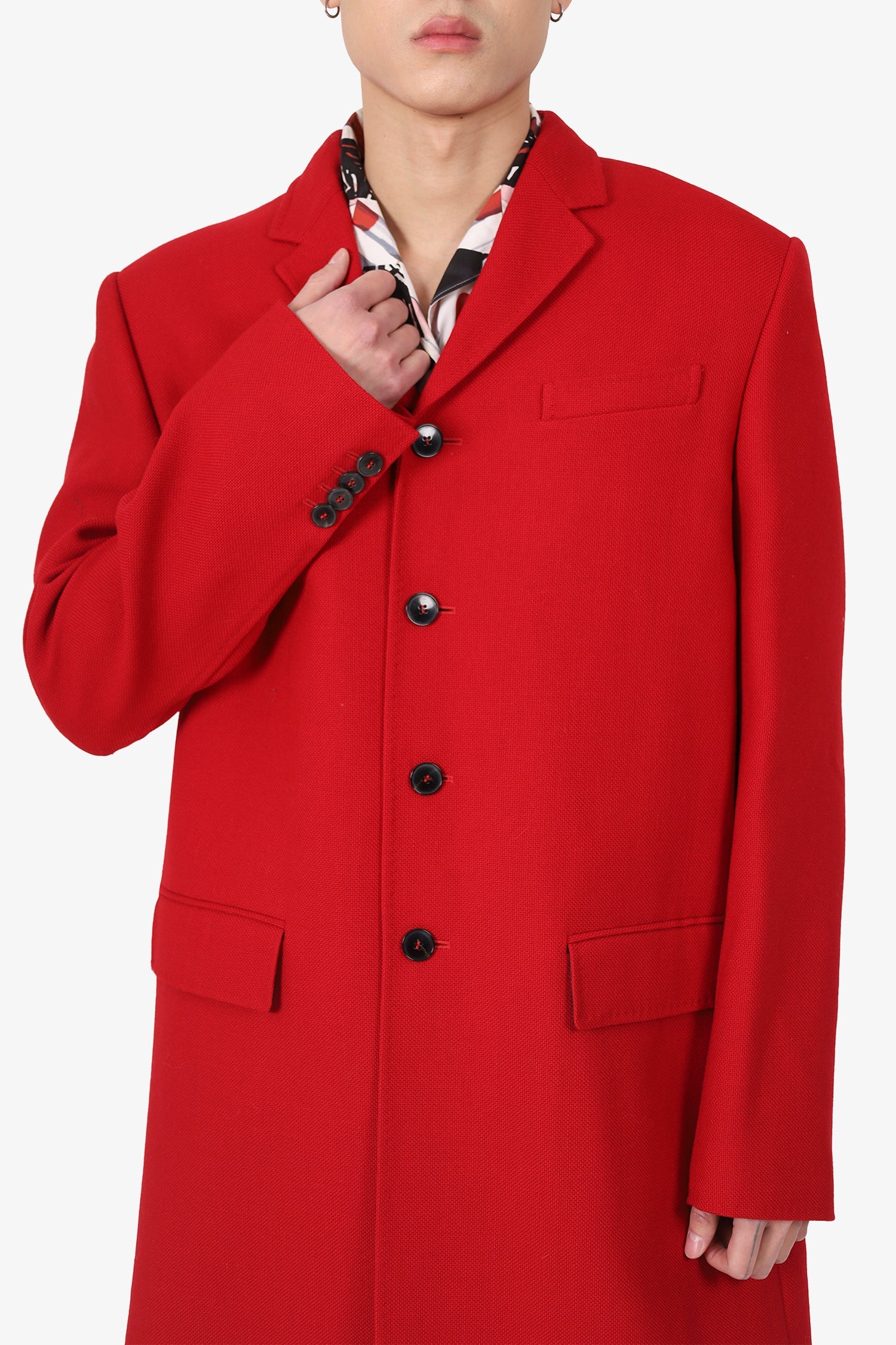 Valentino Red Virgin Wool Single Breasted Coat Size 54 Mens