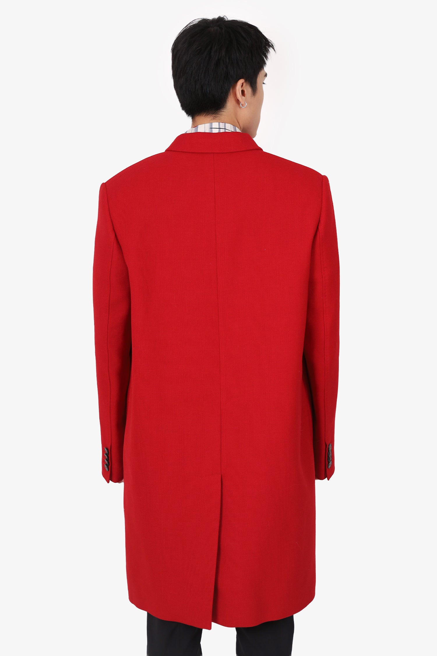 Valentino Red Virgin Wool Single Breasted Coat Size 54 Mens