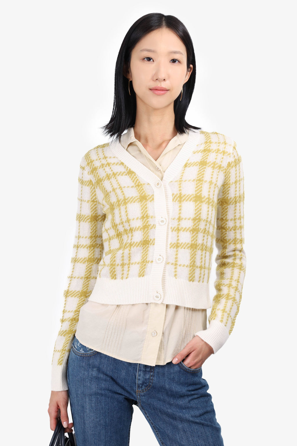 Christian Dior 2021 White/Green Plaid Wool igan Size 4