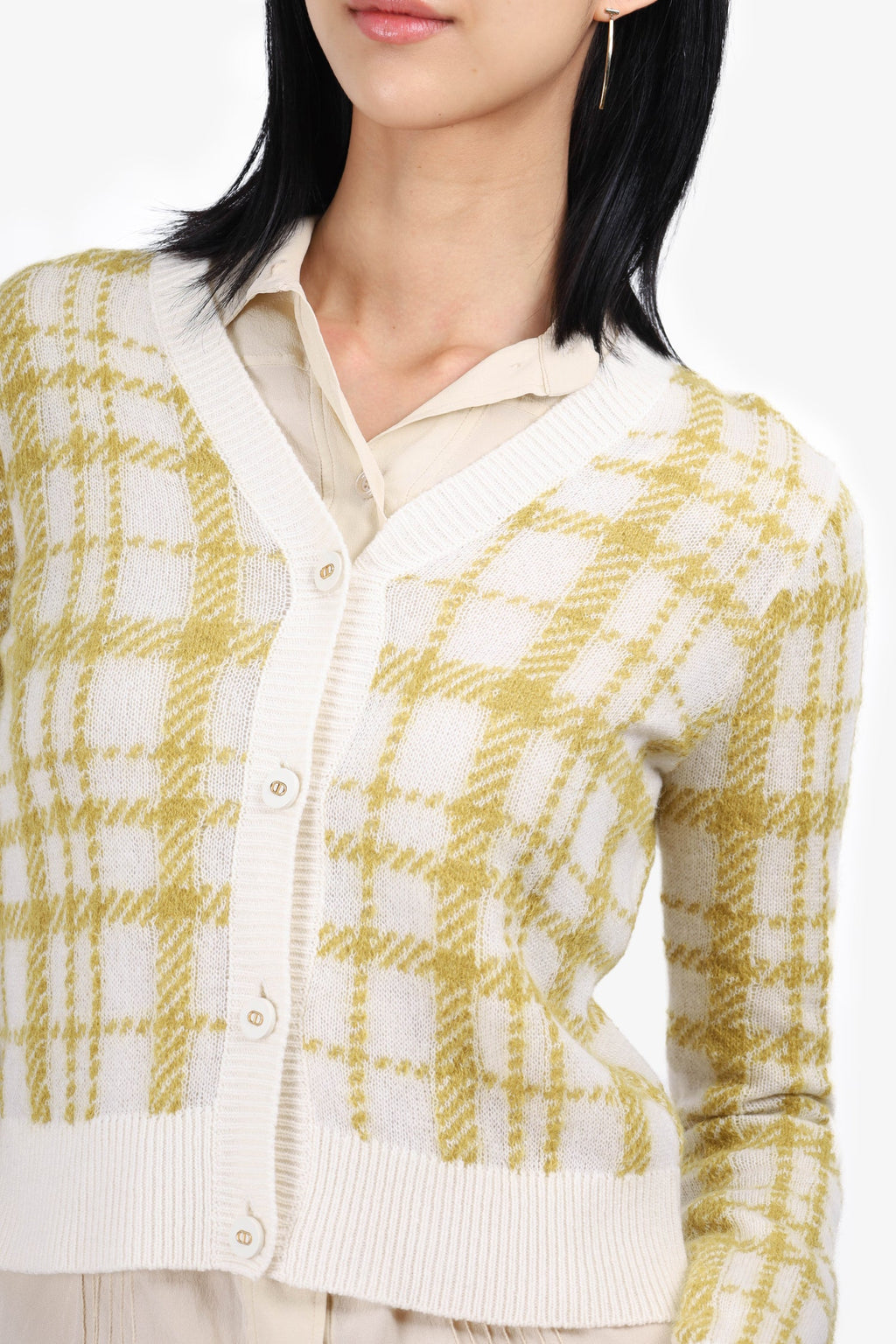 Christian Dior 2021 White/Green Plaid Wool igan Size 4