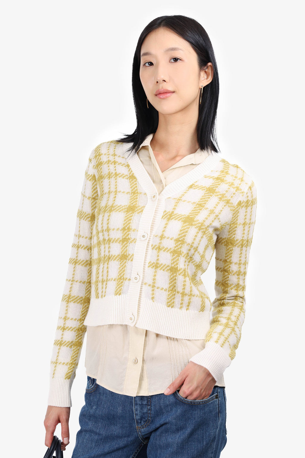 Christian Dior 2021 White/Green Plaid Wool igan Size 4