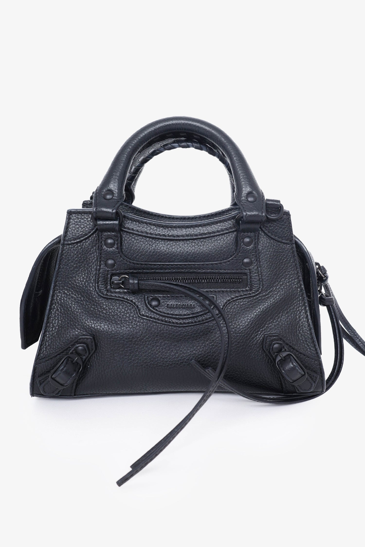 Balenciaga Black Leather Neo Classic Mini Bag with Strap