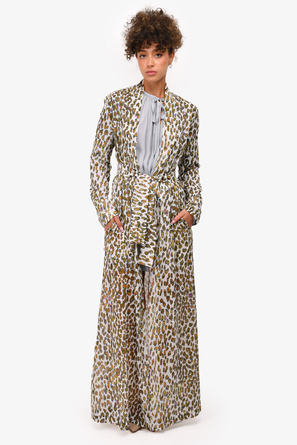 On the Island Green Leopard Printed Cotton Robe With Belt Size 42