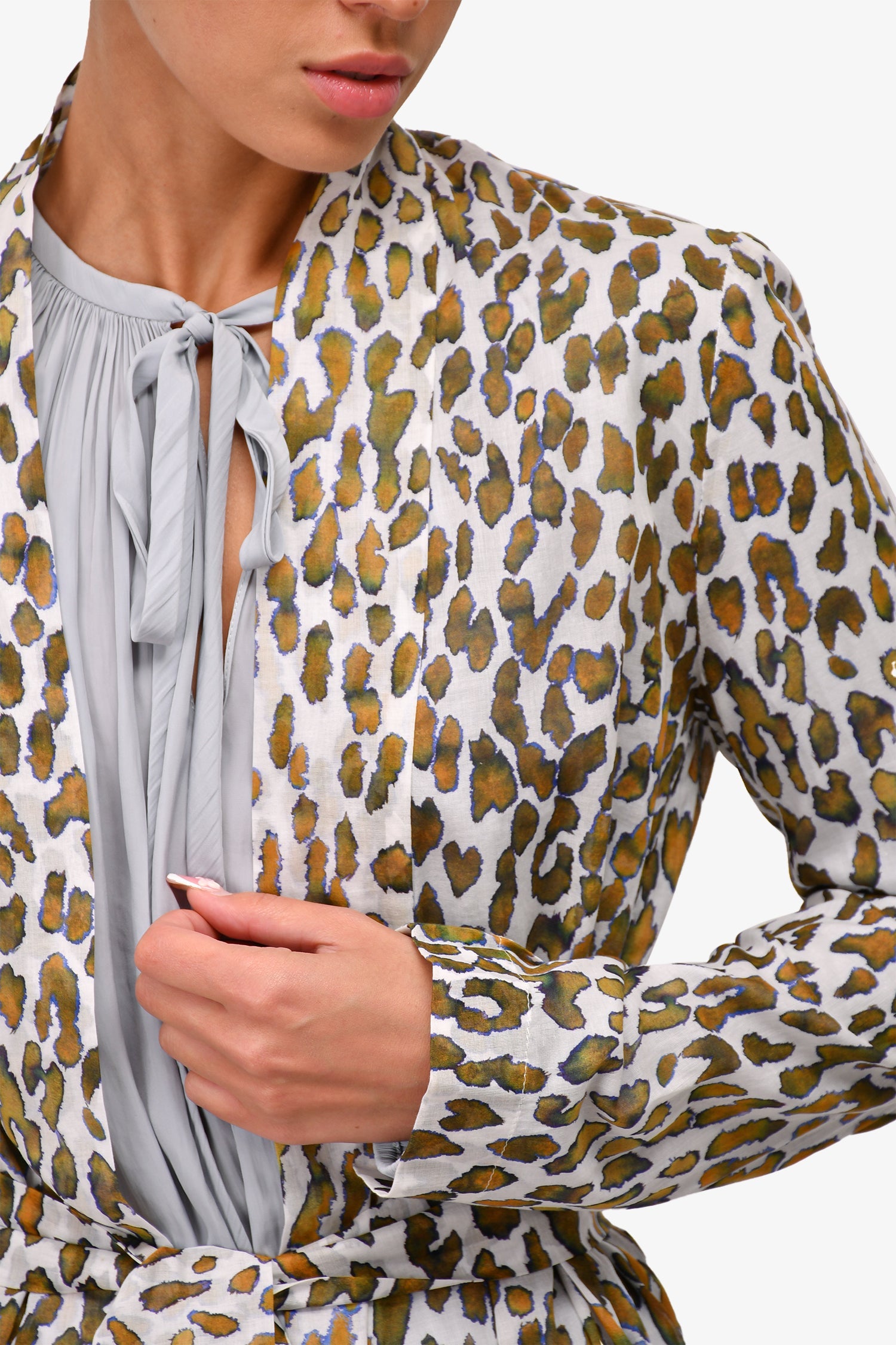 On the Island Green Leopard Printed Cotton Robe With Belt Size 42