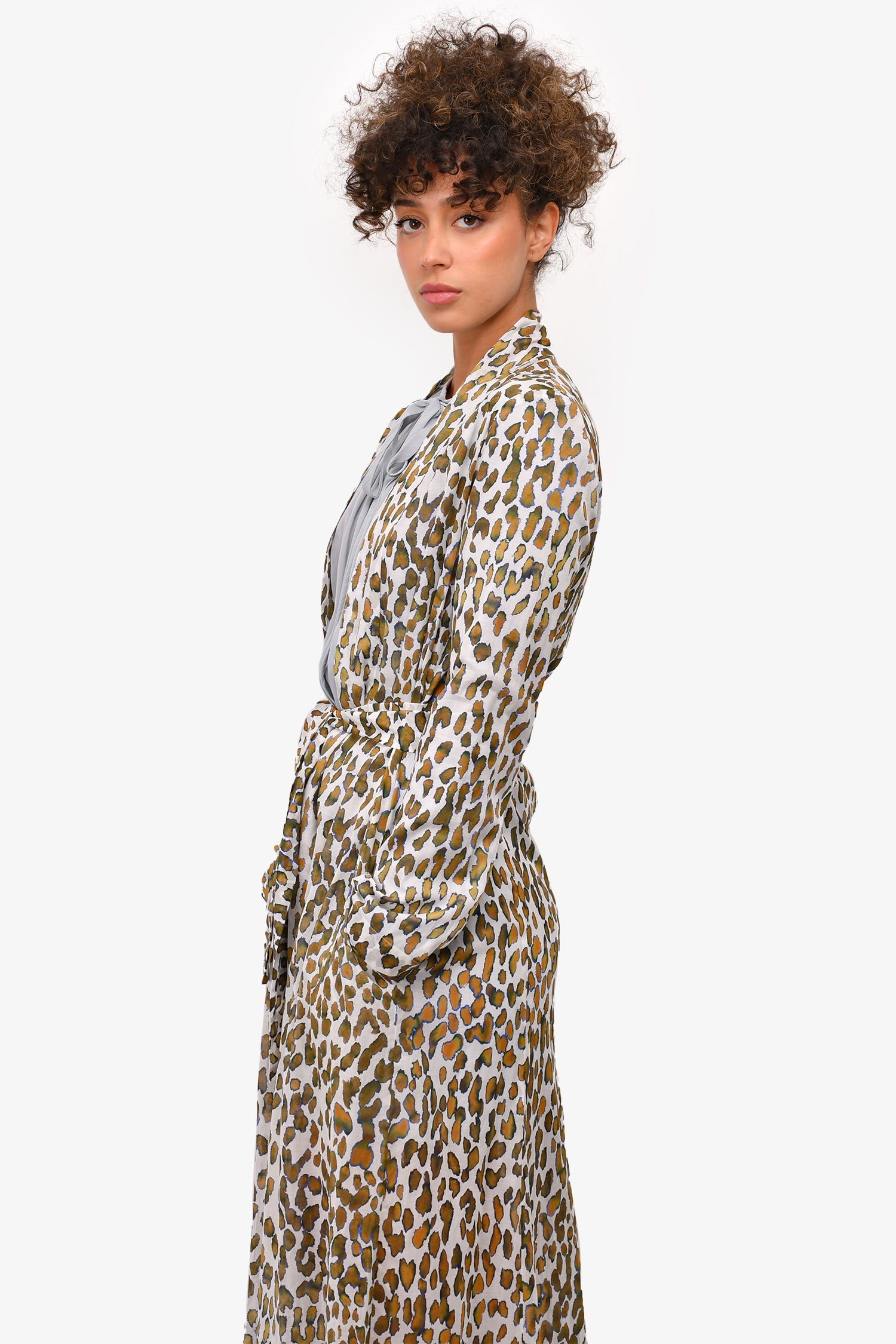 On the Island Green Leopard Printed Cotton Robe With Belt Size 42