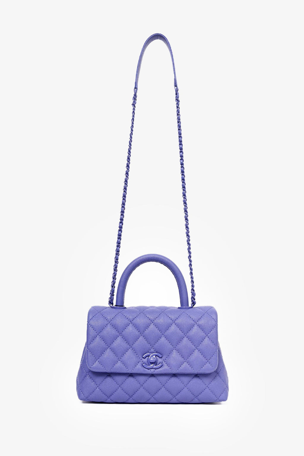 Pre-Loved Chanel™ 2020 Purple Caviar Leather Mini Coco Top Handle