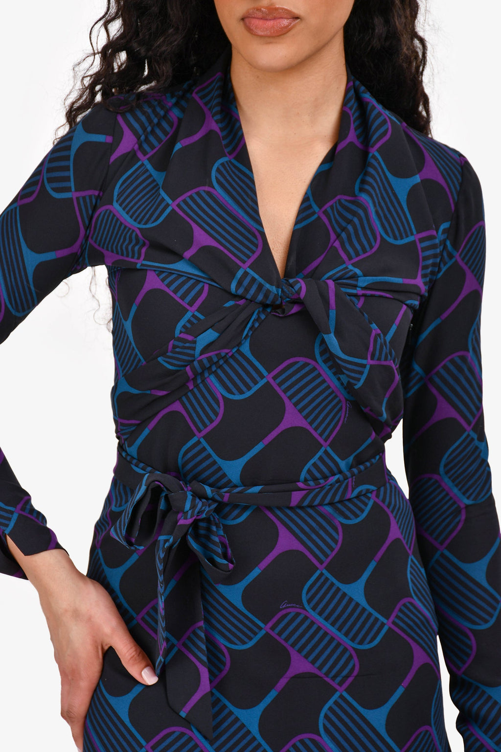 Gucci 2006 Black/Purple/Blue Silk Belted Mini Dress Size 38