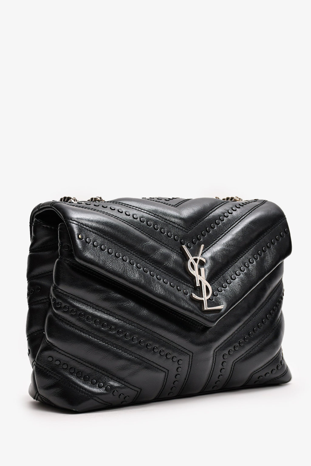 Saint Laurent Black Leather Studded LouLou Shoulder Bag