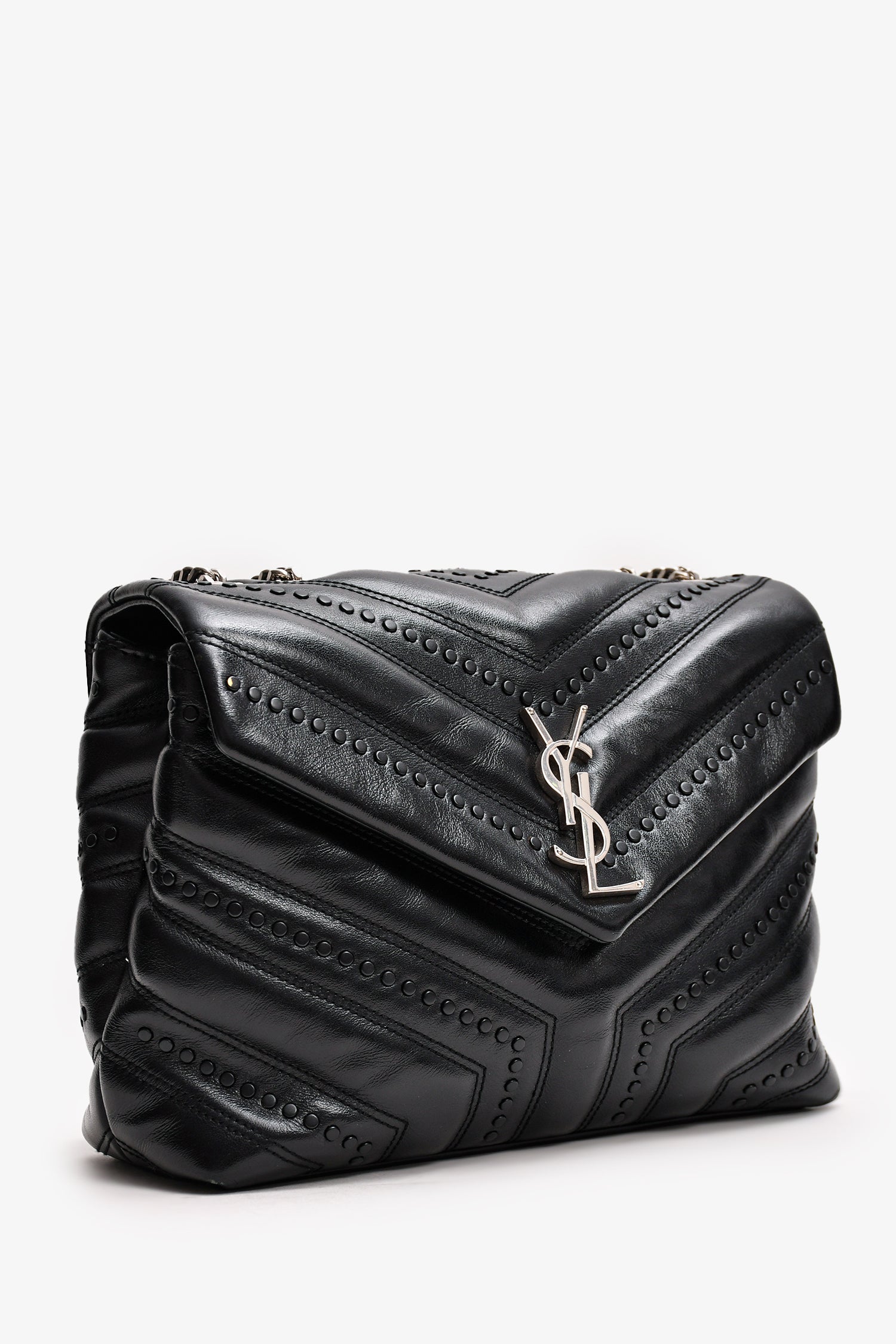 Saint Laurent Black Leather Studded LouLou Shoulder Bag