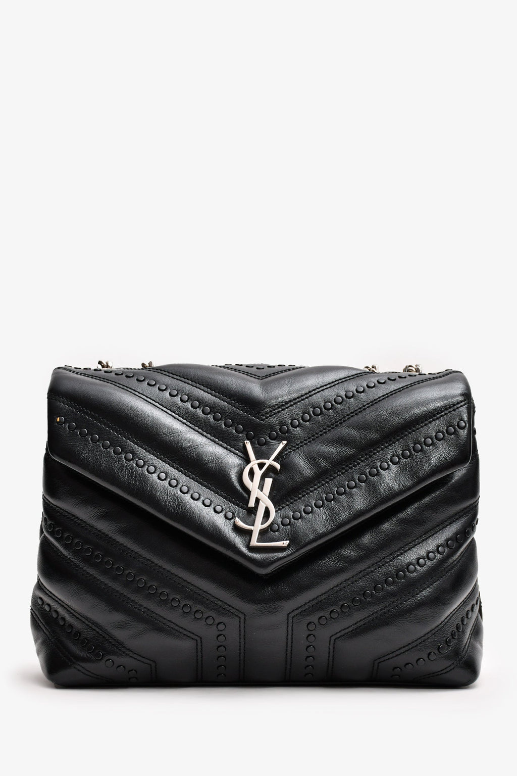Saint Laurent Black Leather Studded LouLou Shoulder Bag