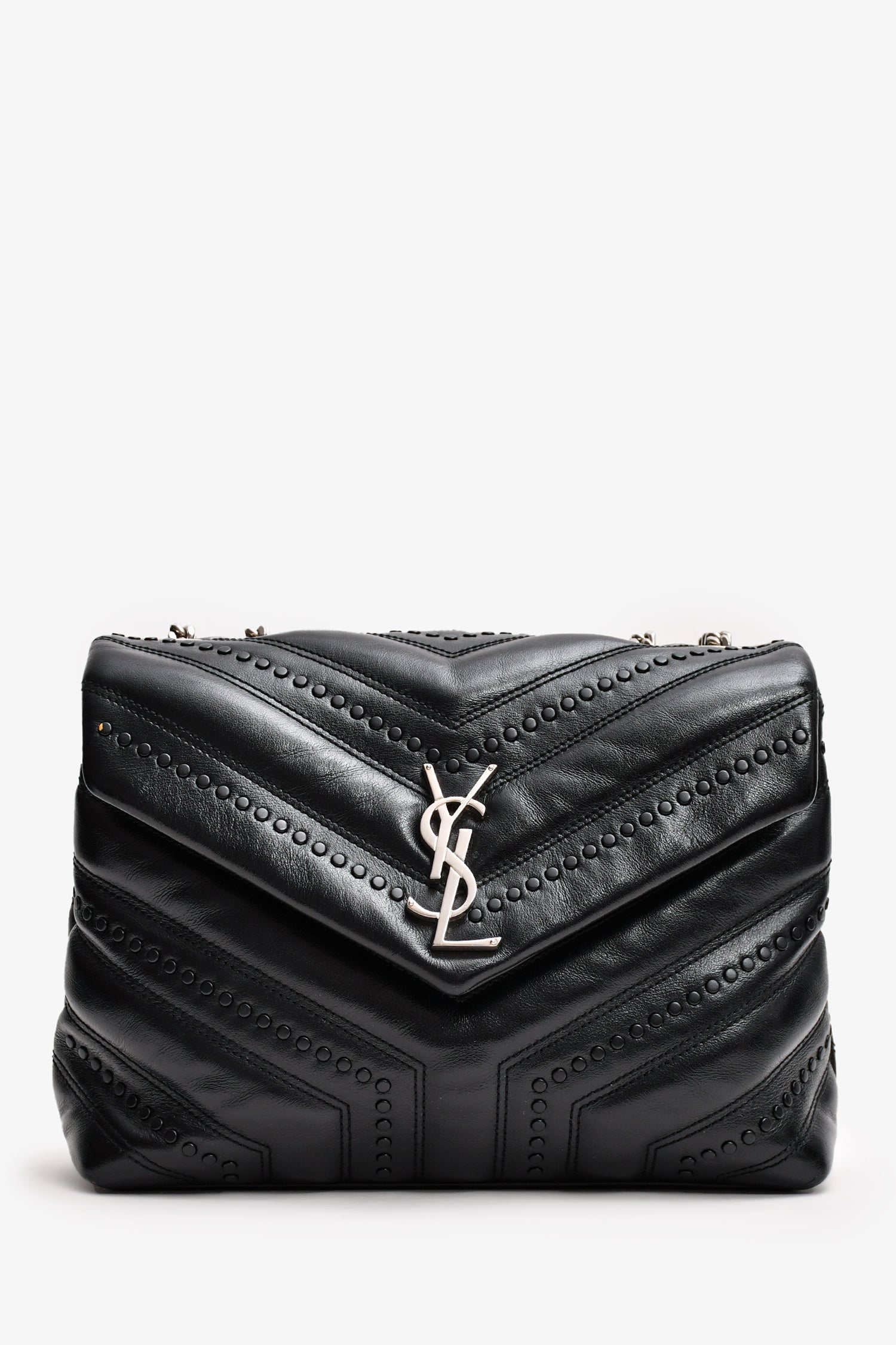 Saint Laurent Black Leather Studded LouLou Shoulder Bag