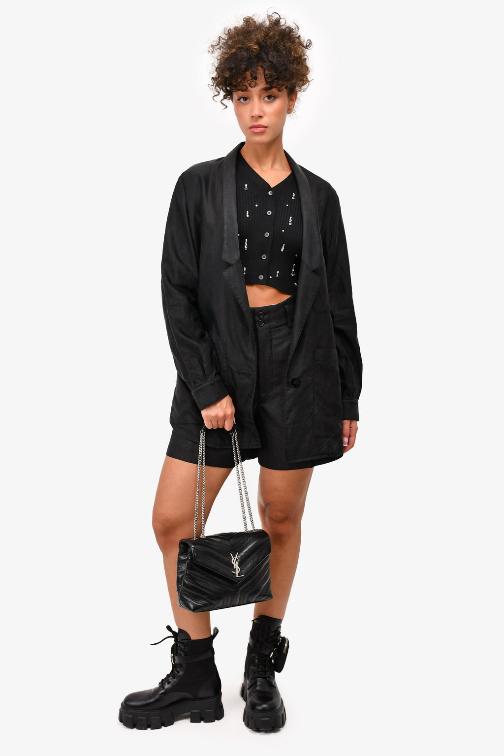 Saint Laurent Black Leather Studded LouLou Shoulder Bag