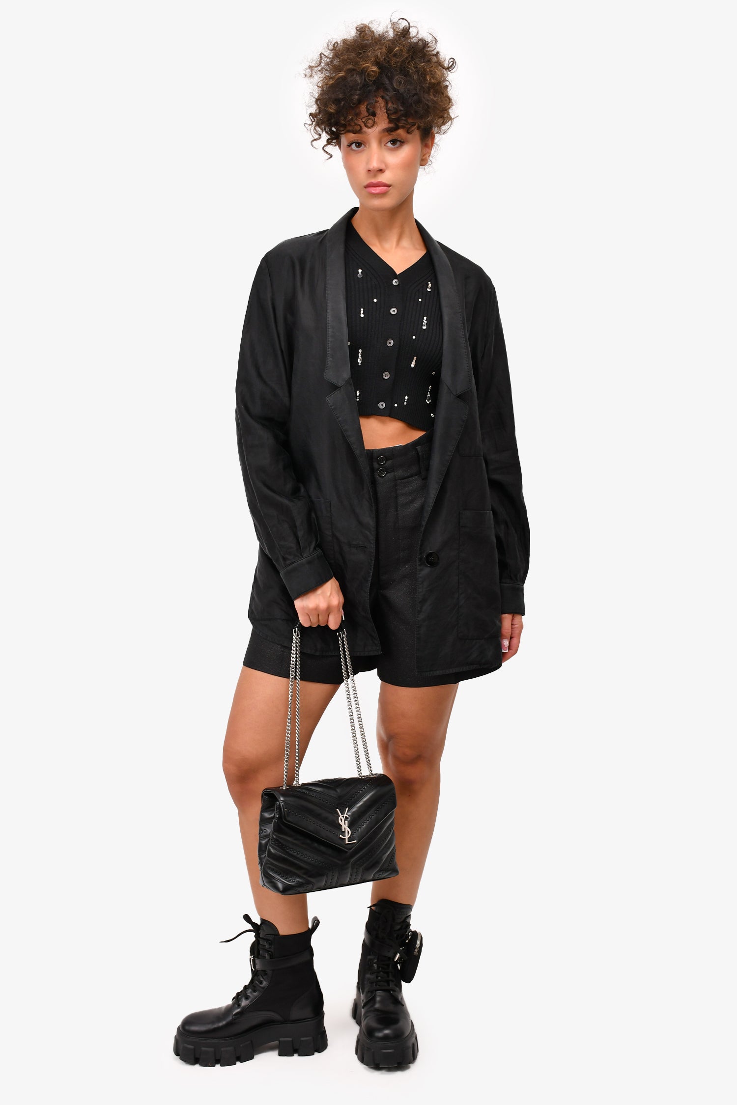 Saint Laurent Black Leather Studded LouLou Shoulder Bag