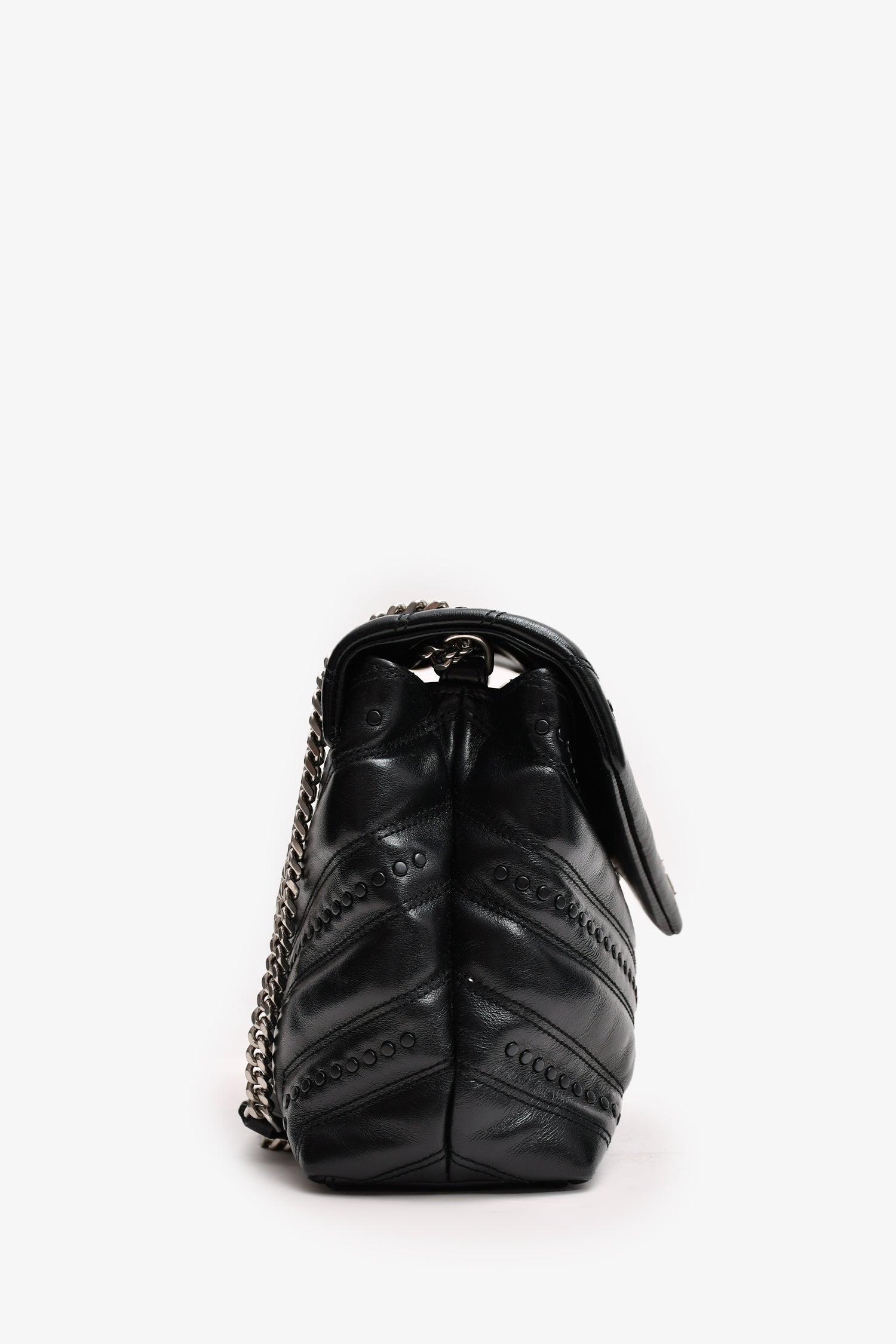 Saint Laurent Black Leather Studded LouLou Shoulder Bag