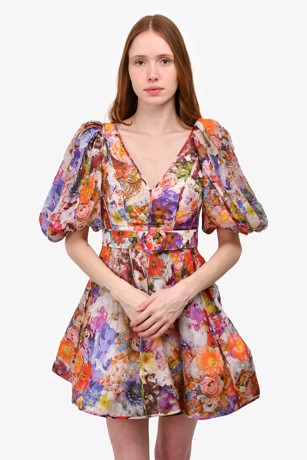 Zimmermann Purple Floral A-Line Belted Mini Dress Size 0