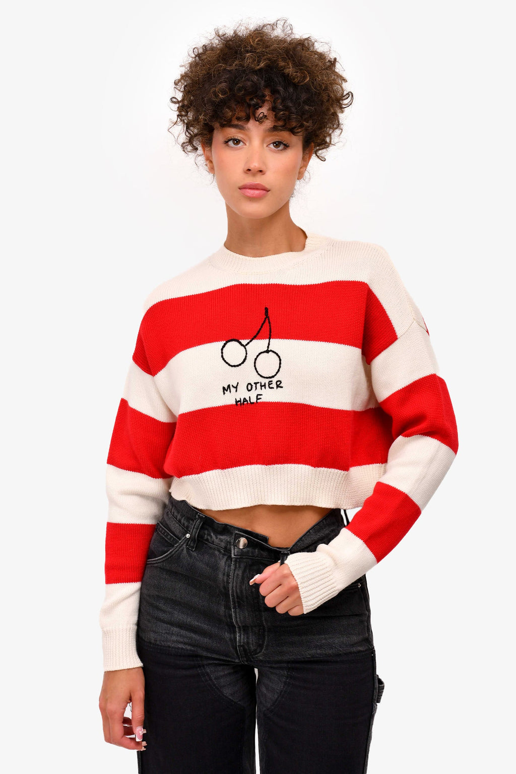 Miu Miu Red/Cream Striped Wool Cropped Sweater Size 36