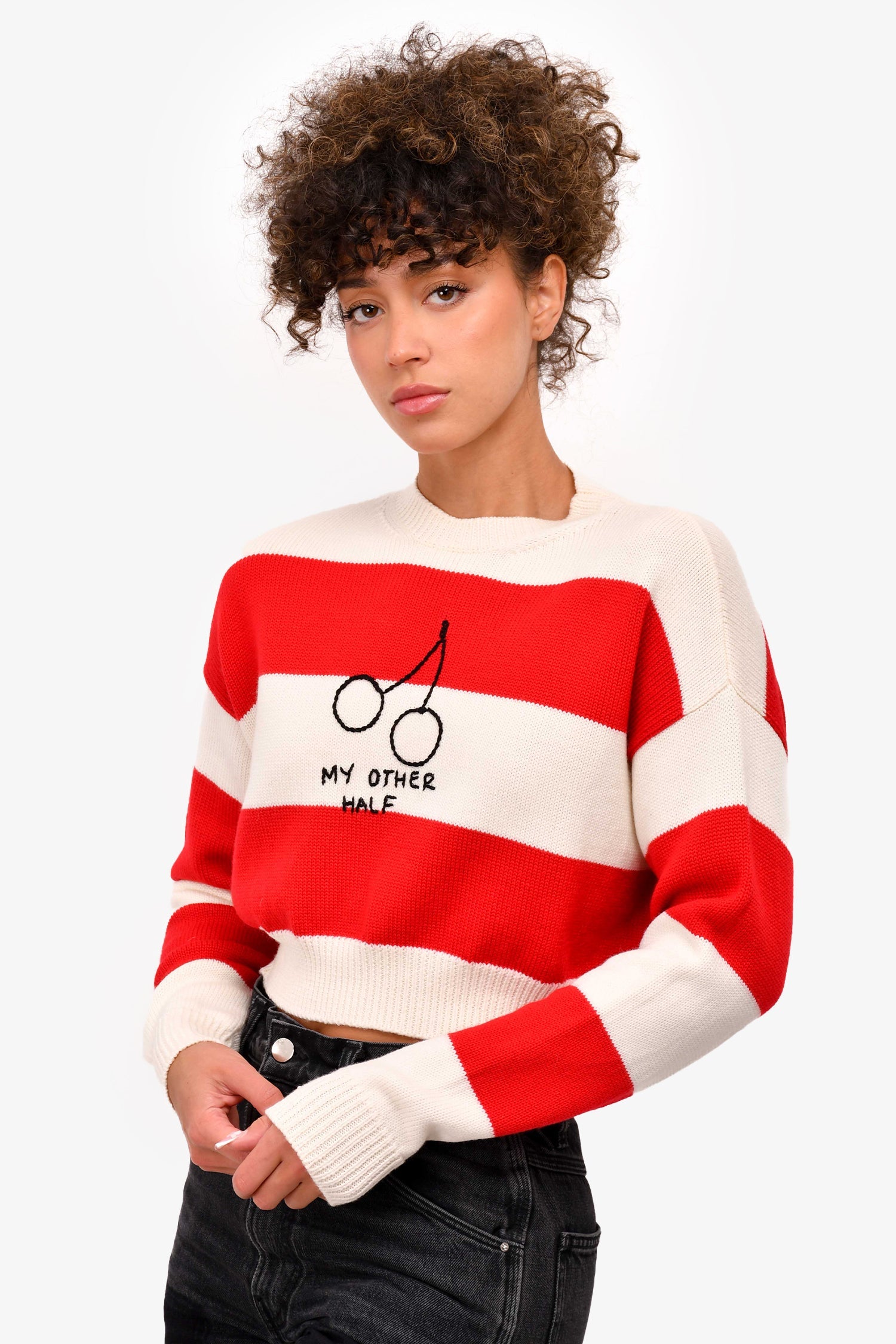 Miu Miu Red/Cream Striped Wool Cropped Sweater Size 36
