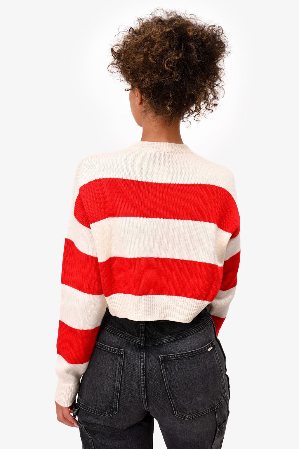 Miu Miu Red/Cream Striped Wool Cropped Sweater Size 36