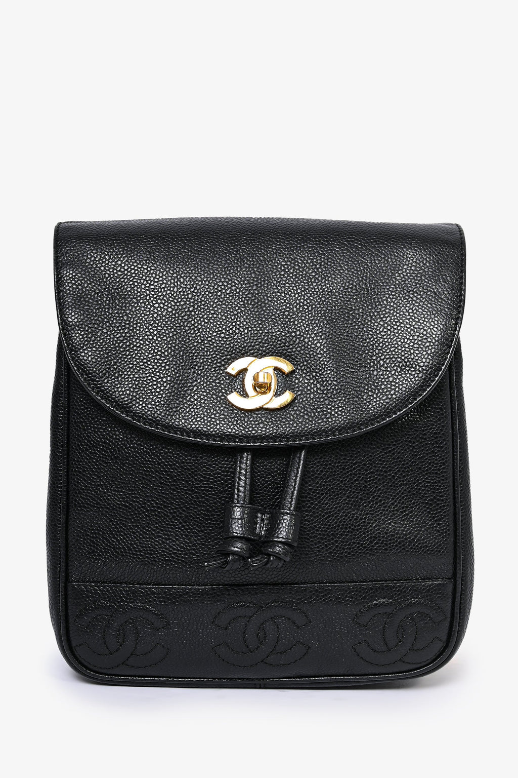 Pre-Loved Chanel™ 1989-91 Vintage Black Caviar Leather Triple CC Backpack