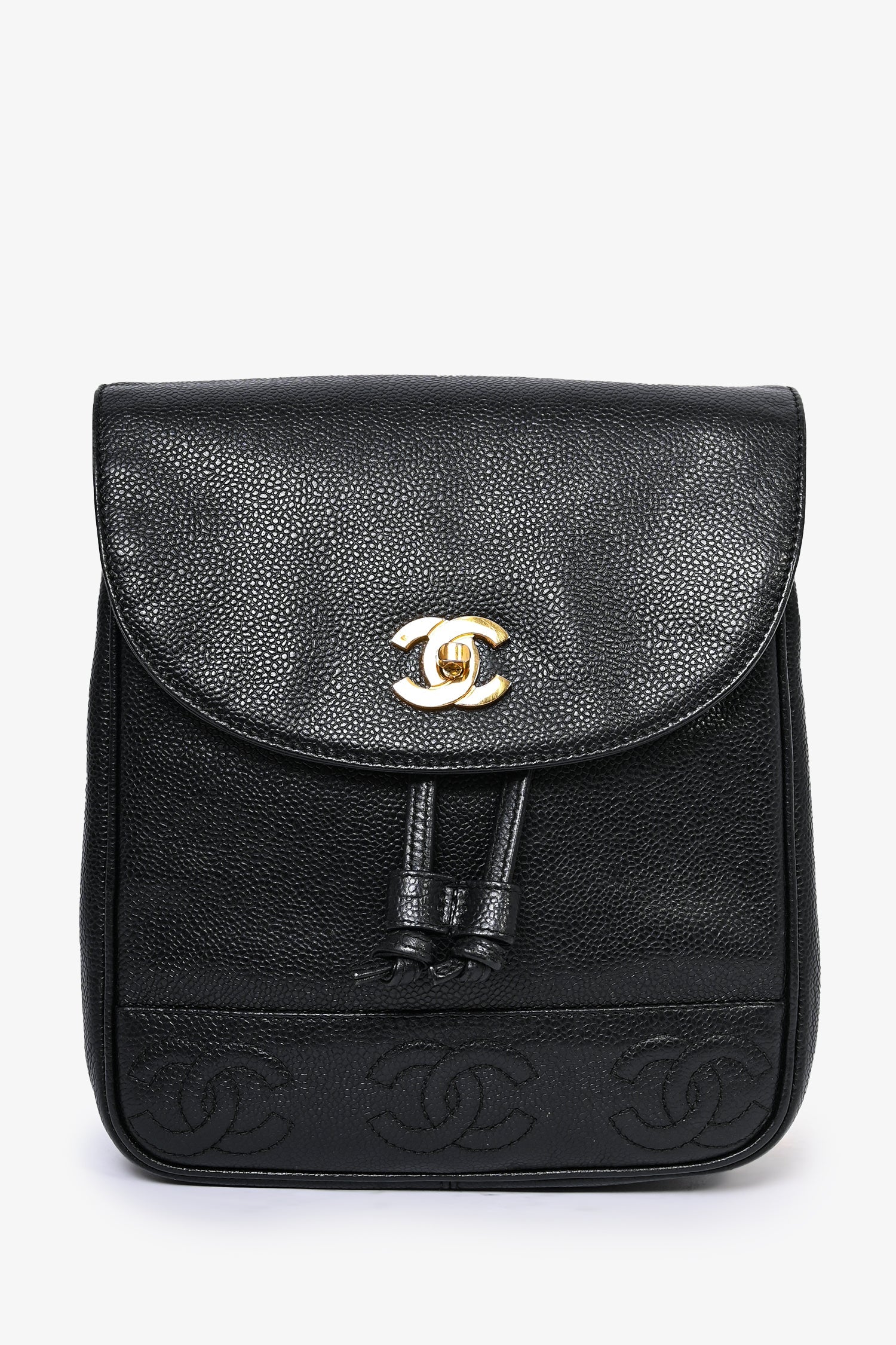 Pre-Loved Chanel™ 1989-91 Vintage Black Caviar Leather Triple CC Backpack
