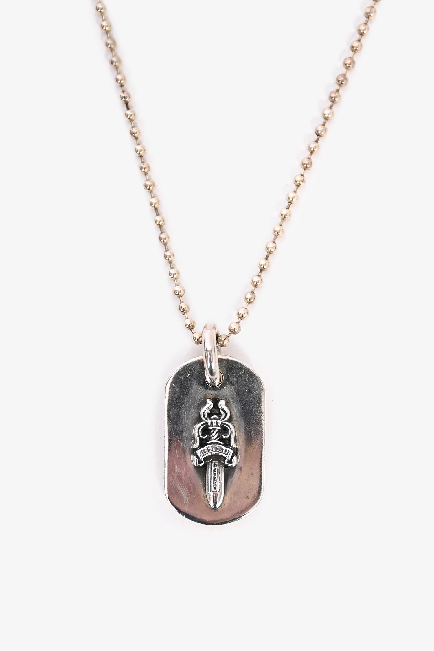 Chrome Hearts Sterling Silver Dagger Dog Tag Necklace