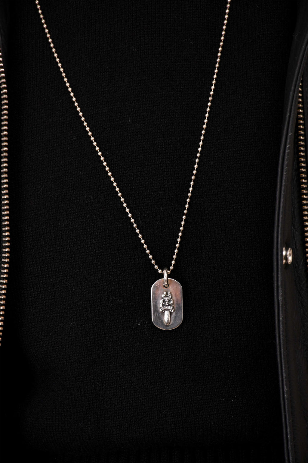 Chrome Hearts Sterling Silver Dagger Dog Tag Necklace