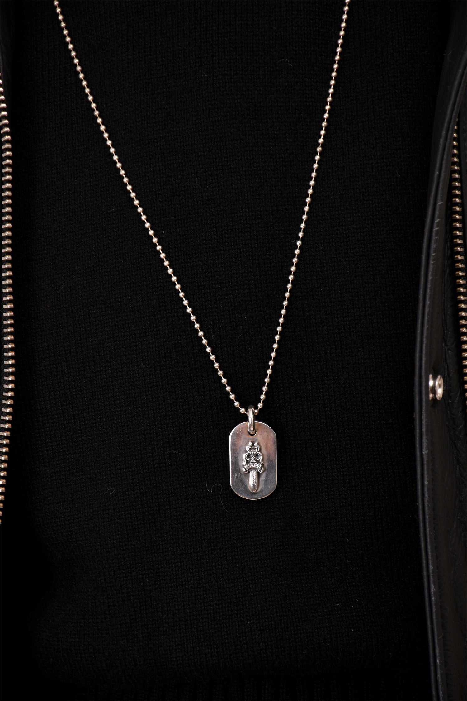 Chrome Hearts Sterling Silver Dagger Dog Tag Necklace