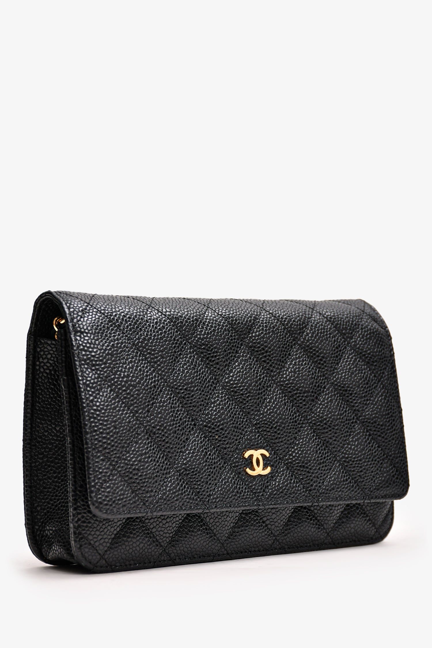 Pre-Loved Chanel™ 2013/14 Black Caviar Leather Wallet On Chain