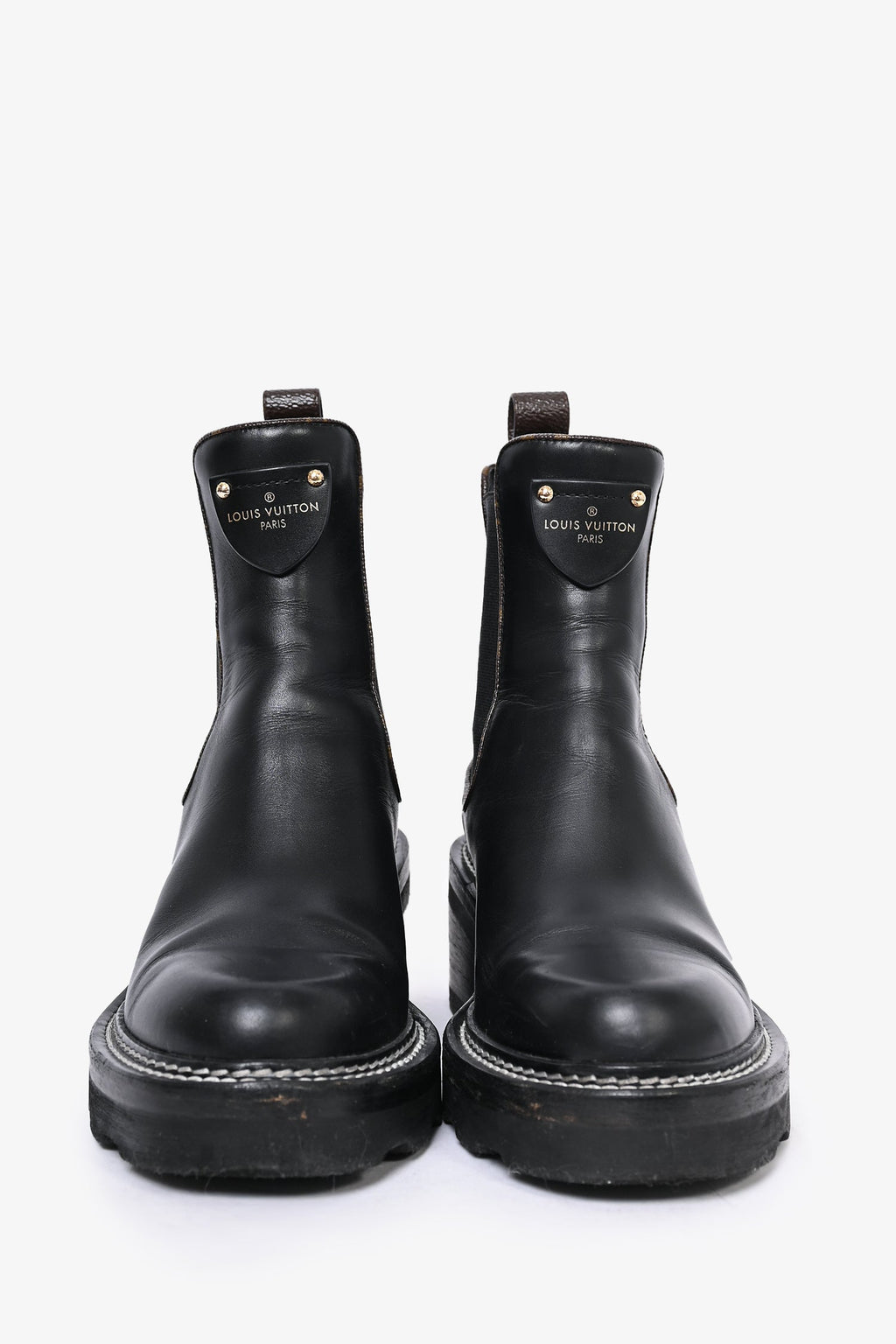 Louis Vuitton 2020 Black Leather Monogram Trim 'Beaubourg' Ankle Boots Size 36
