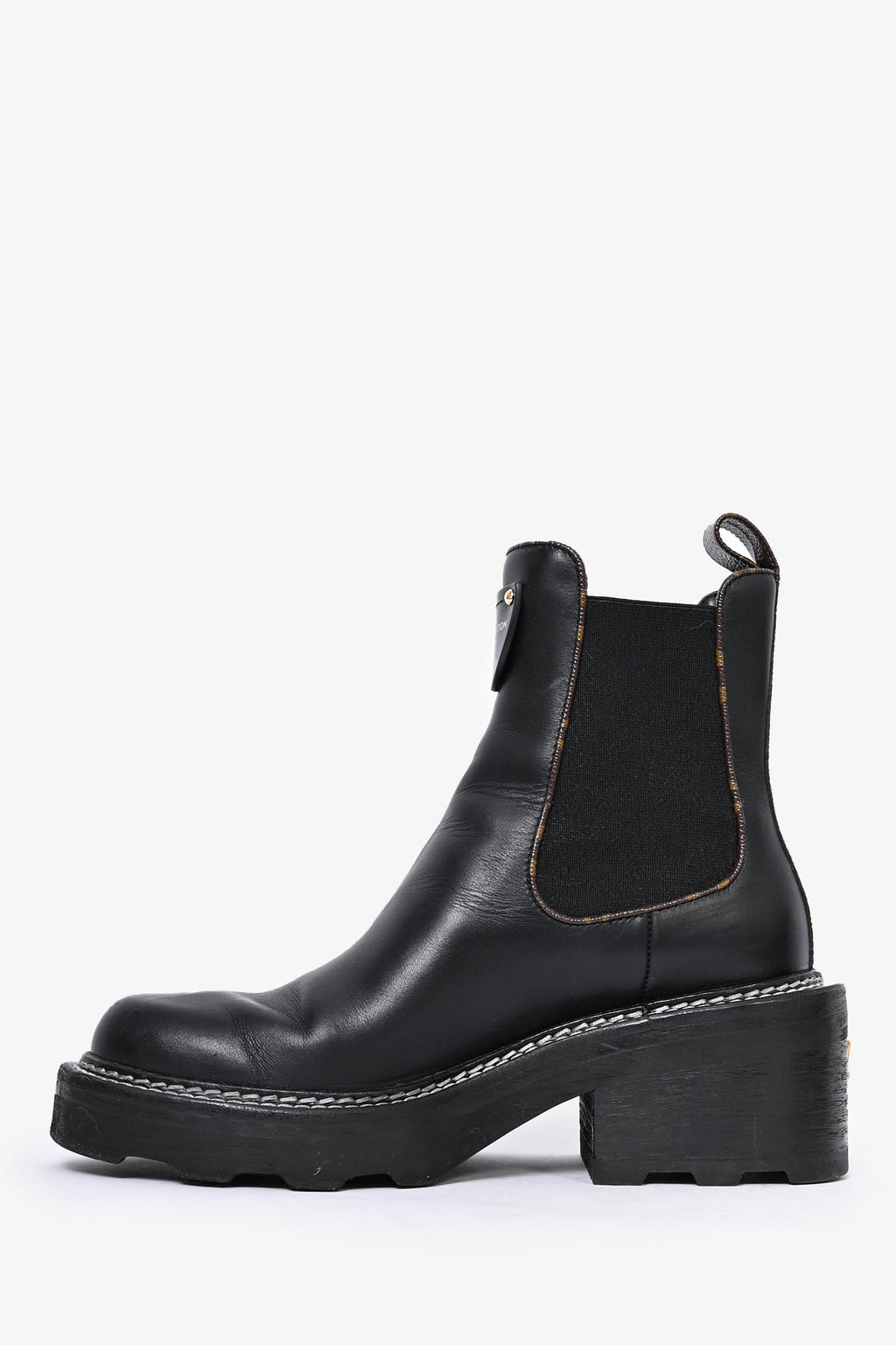 Louis Vuitton 2020 Black Leather Monogram Trim 'Beaubourg' Ankle Boots Size 36