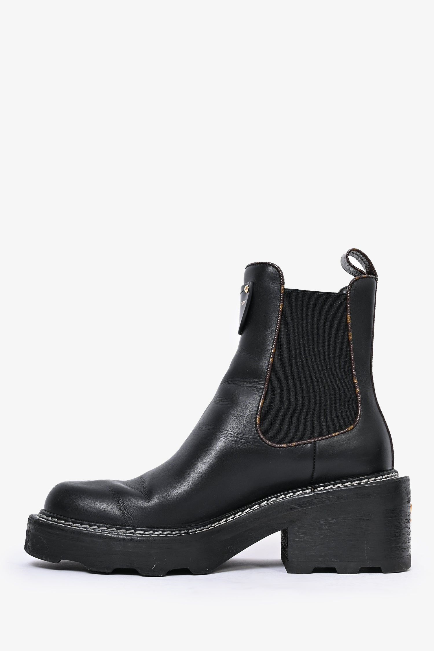 Louis Vuitton 2020 Black Leather Monogram Trim 'Beaubourg' Ankle Boots Size 36